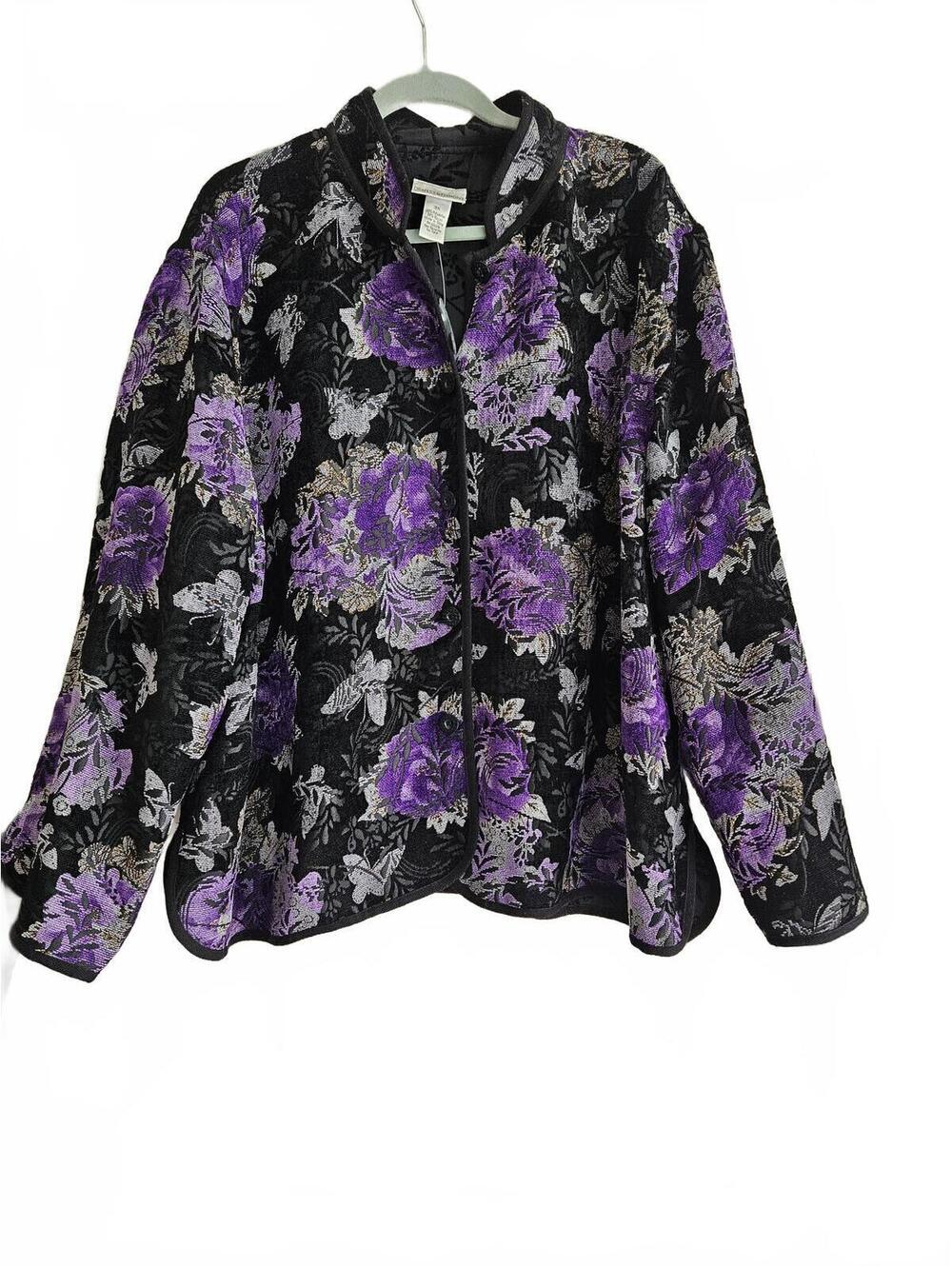 Draper's & Damon's Women's 3X Floral Pattern Button-Up Jacket